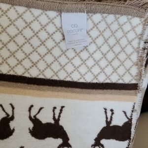 Docofil White and Brown Blanket with Deer Pattern